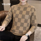 Men‘s Checkered Printed Mock Neck Thickened Pullover Sweater