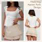 Chic White Square-Neck Top with Adjustable Waist